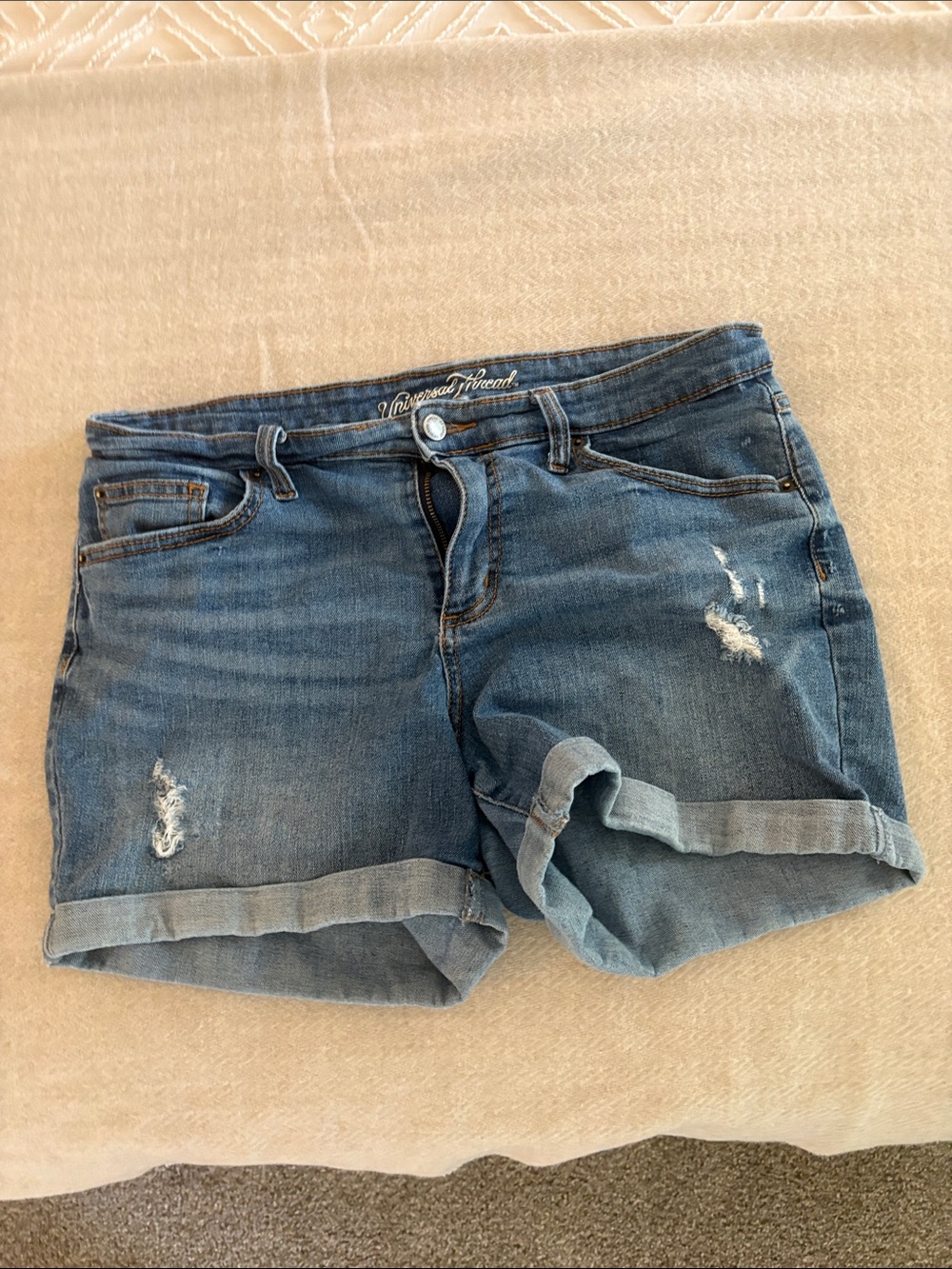 Universal Thread Blue Distressed Roll-Cuff Denim Shorts